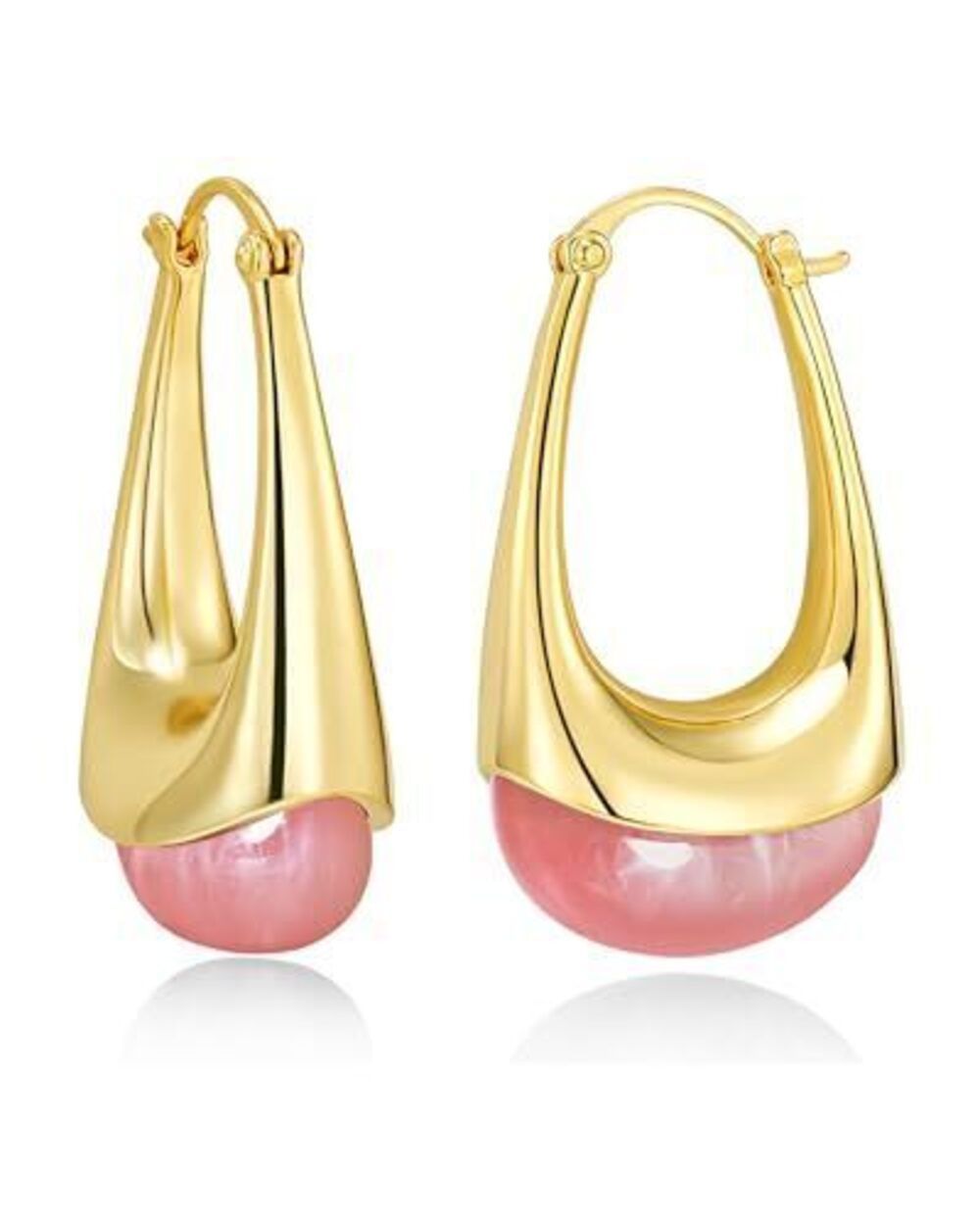 5125 Long Oval Chunky Dangle 18K gold plated Hoops with Colored Resin